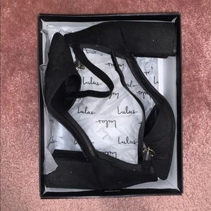 Lulus Black Suede Ankle Strap Heels